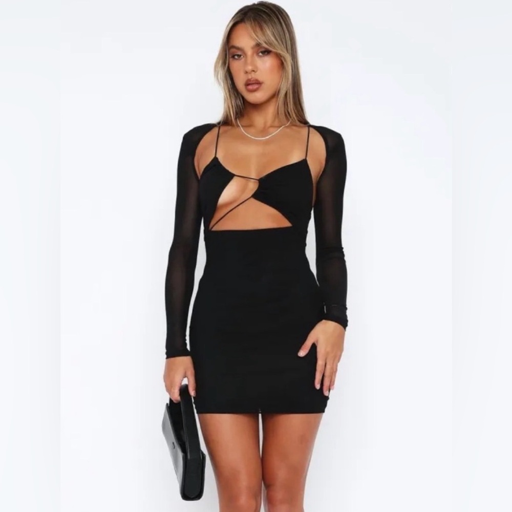 White Fox Boutique Meet me at Midnight Black Long Sleeve Cut-Out Mini Dress